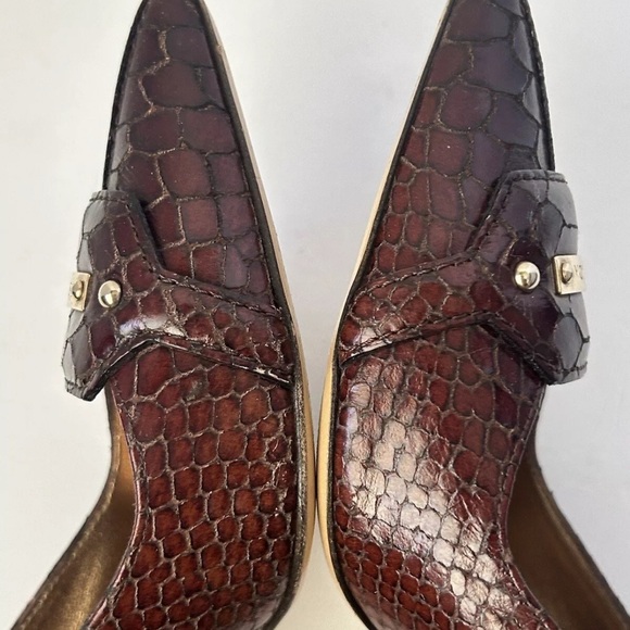 Escada snake embossed burgundy brown leather heel pumps Size 38 - Picture 6 of 16